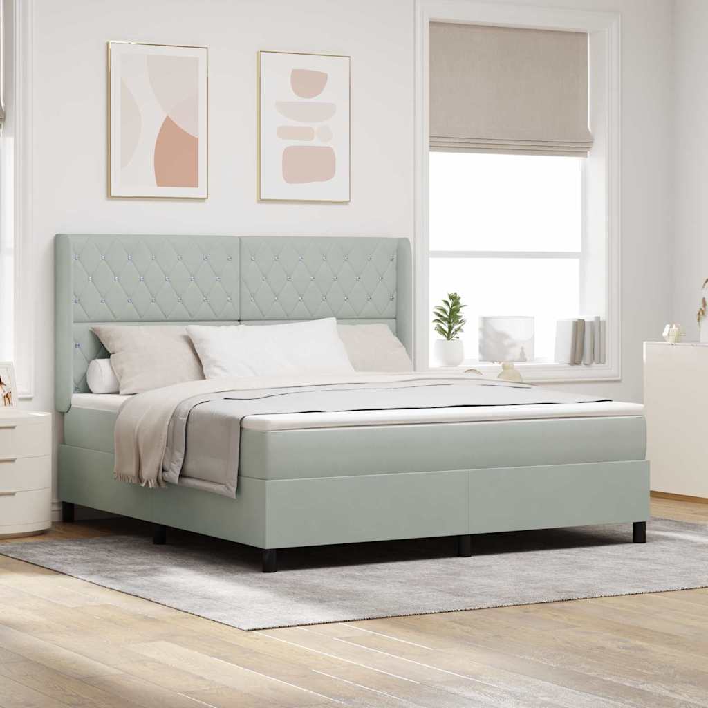 Lit à Ressorts avec Matelas LED Gris clair 180 x 200 cm Velours - XIOS