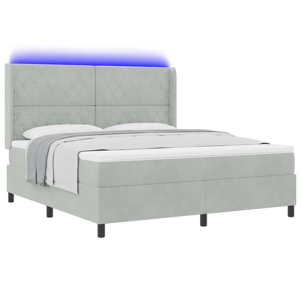 Lit à Ressorts avec Matelas LED Gris clair 180 x 200 cm Velours - XIOS