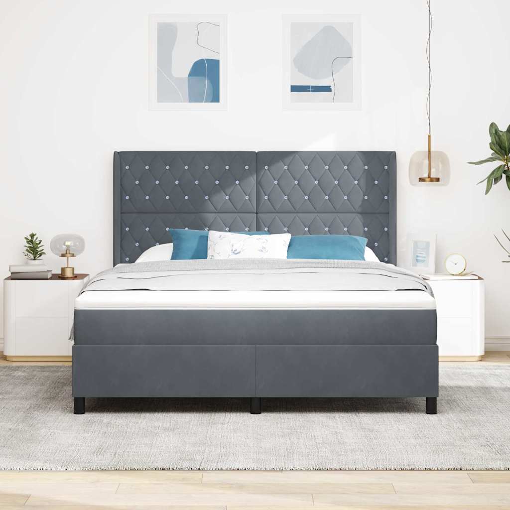 Lit à Ressorts avec Matelas LED Gris foncé 180 x 200 cm Velours - XIOS