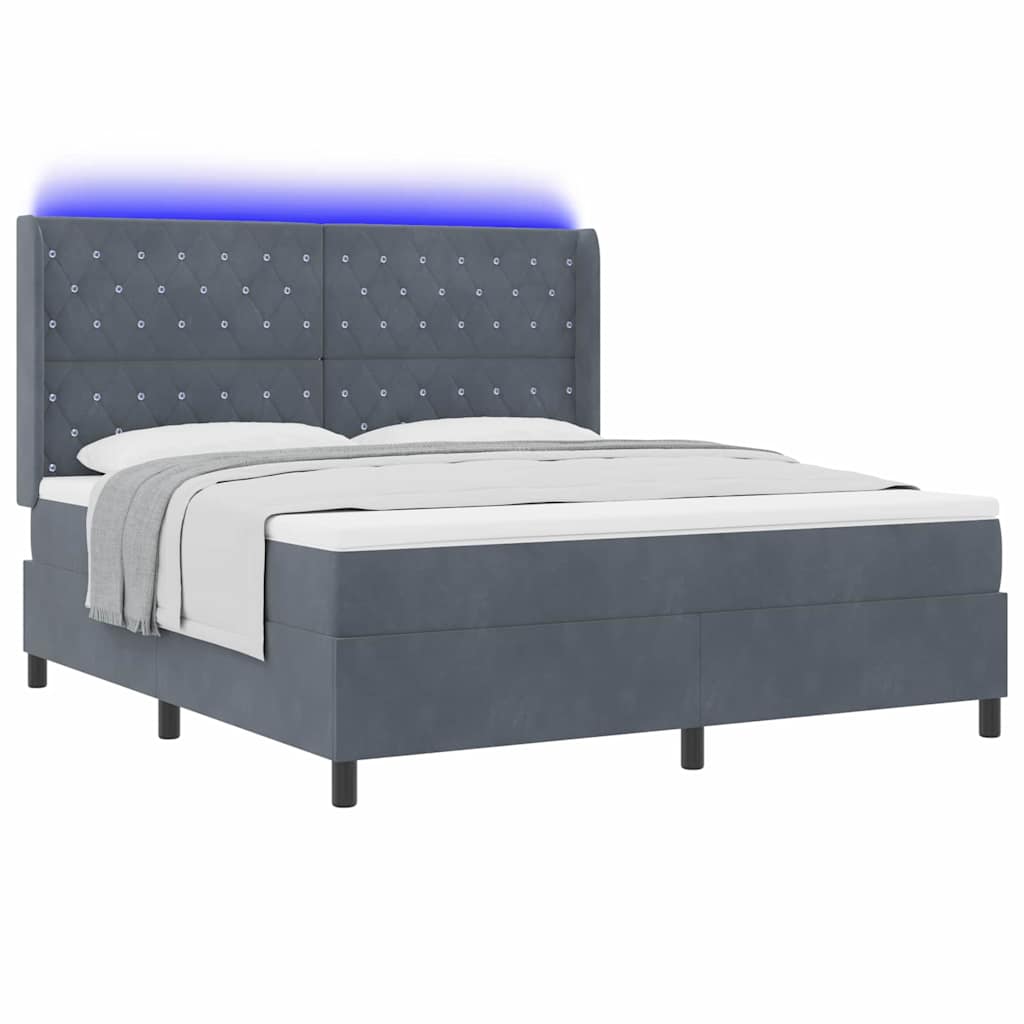 Lit à Ressorts avec Matelas LED Gris foncé 180 x 200 cm Velours - XIOS