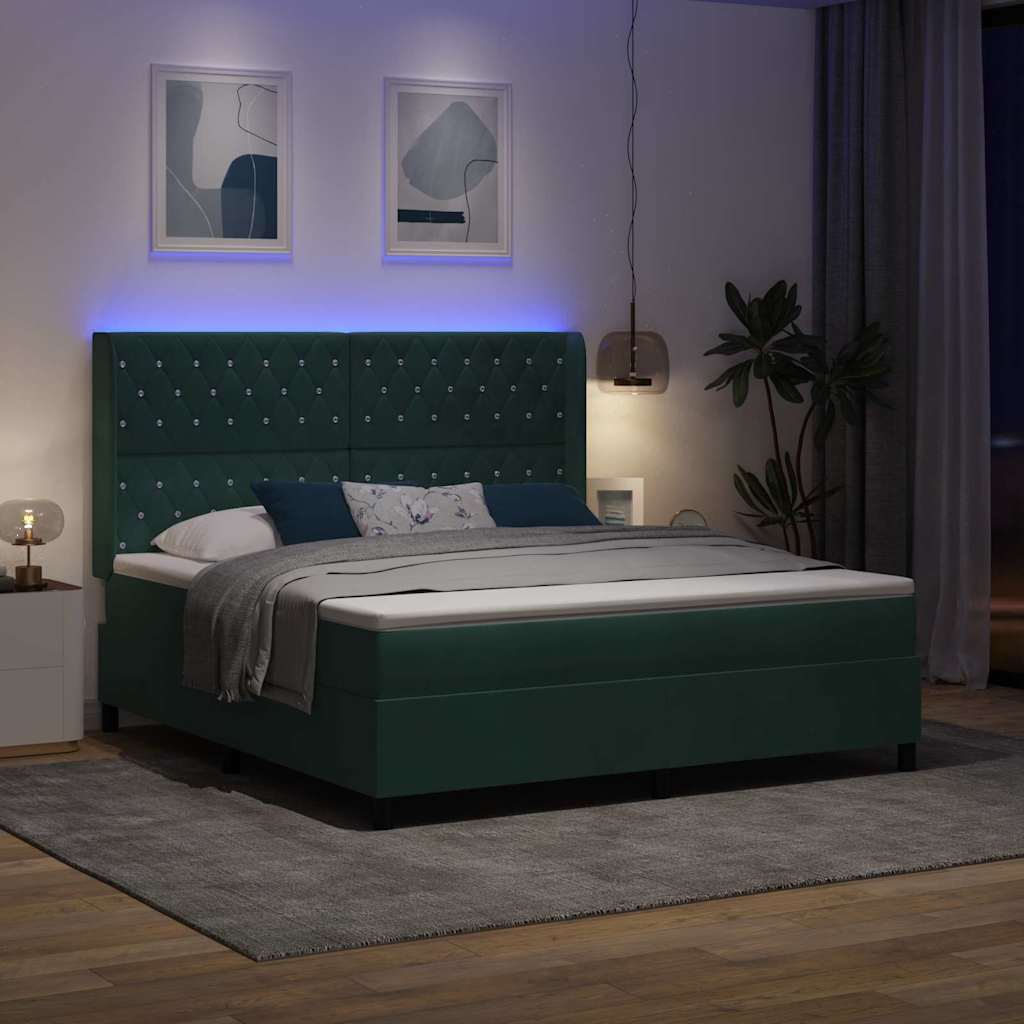 Lit à Ressorts avec Matelas LED Vert foncé 180 x 200 cm Velours - XIOS