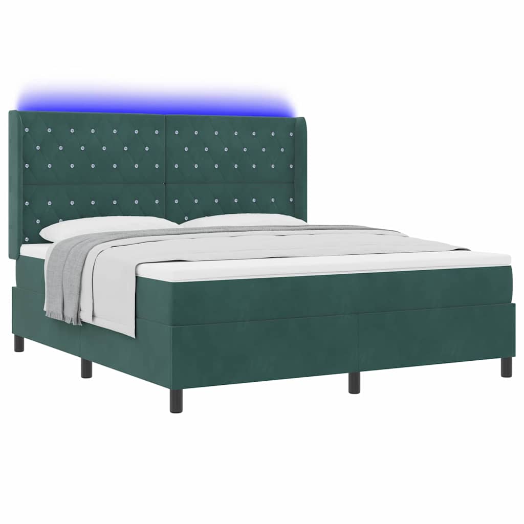 Lit à Ressorts avec Matelas LED Vert foncé 180 x 200 cm Velours - XIOS