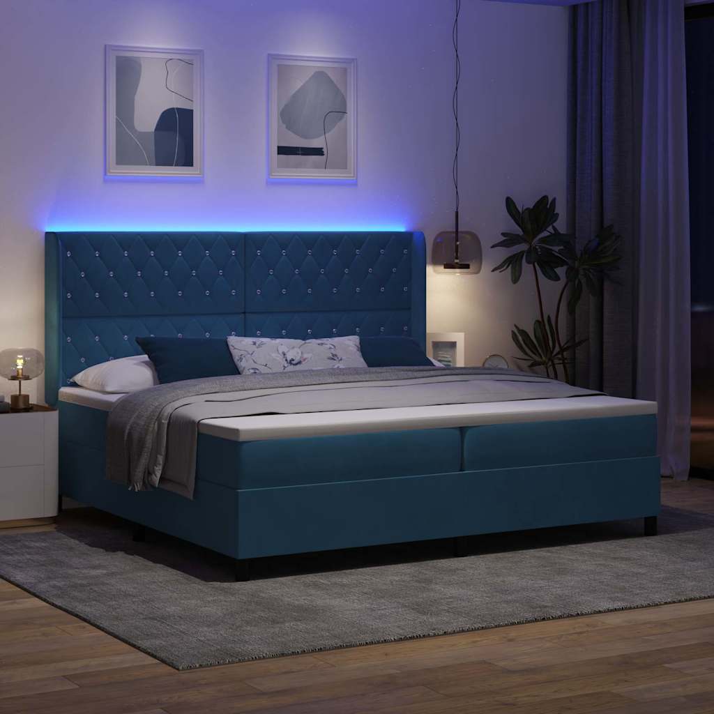 Lit à Ressorts avec Matelas LED Bleu 200 x 200 cm Velours - XIOS