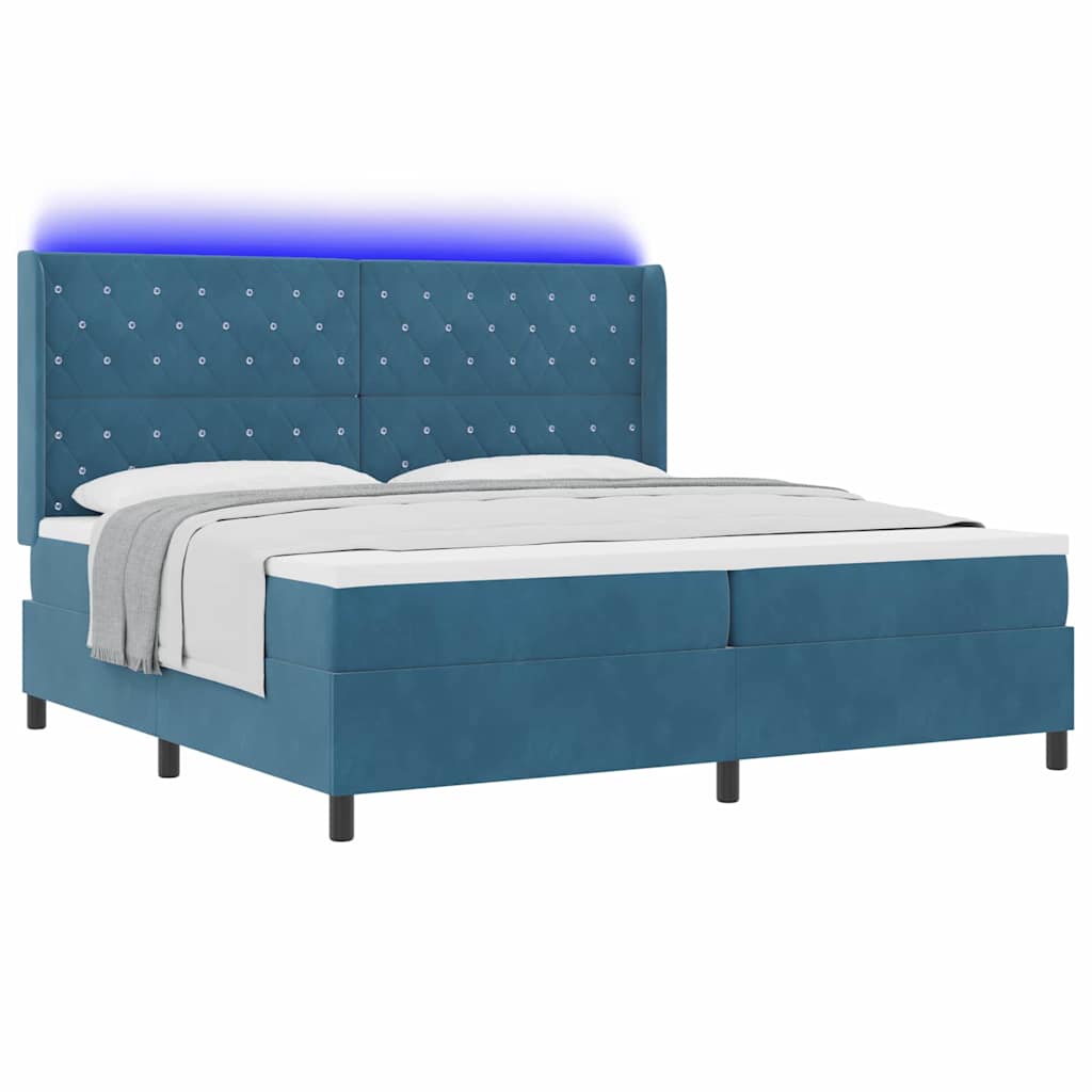 Lit à Ressorts avec Matelas LED Bleu 200 x 200 cm Velours - XIOS