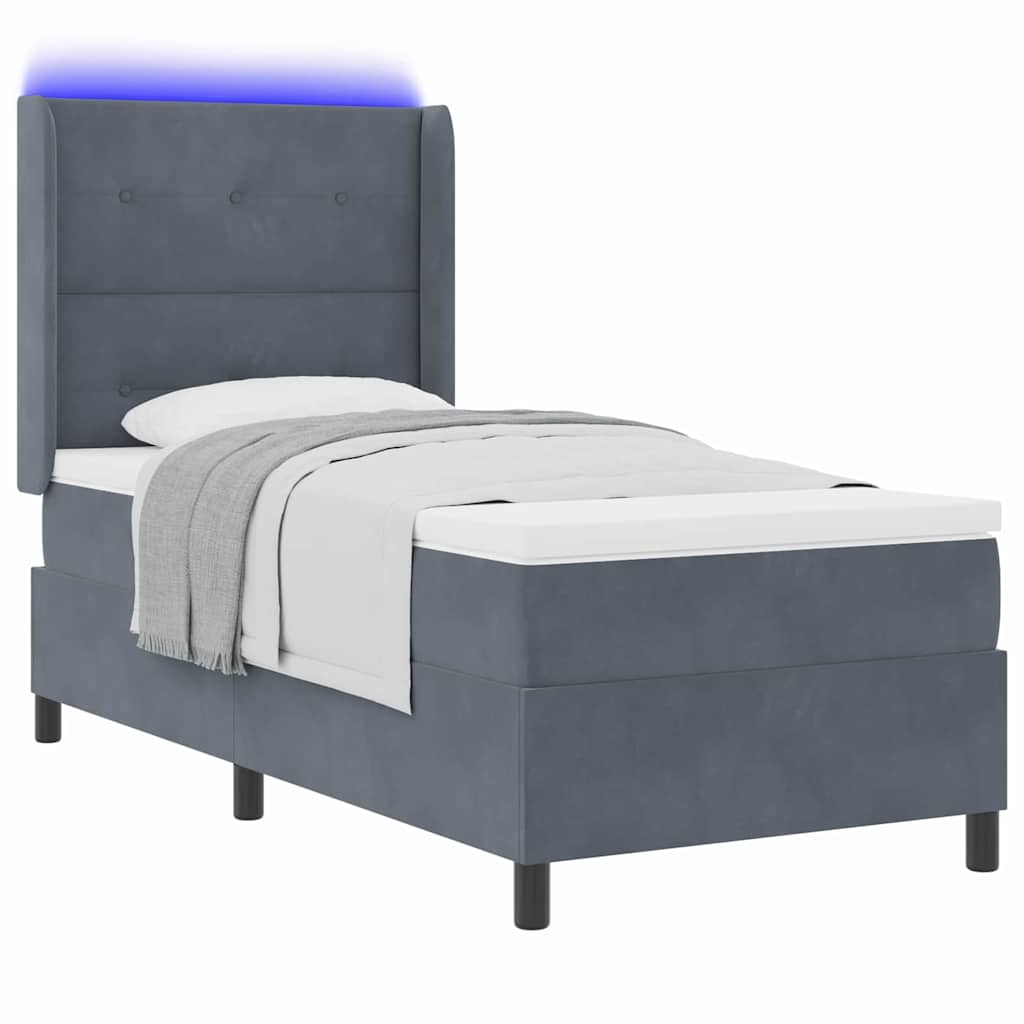 Lit à ressorts avec bandes LED Gris foncé 80 x 200 cm Velours