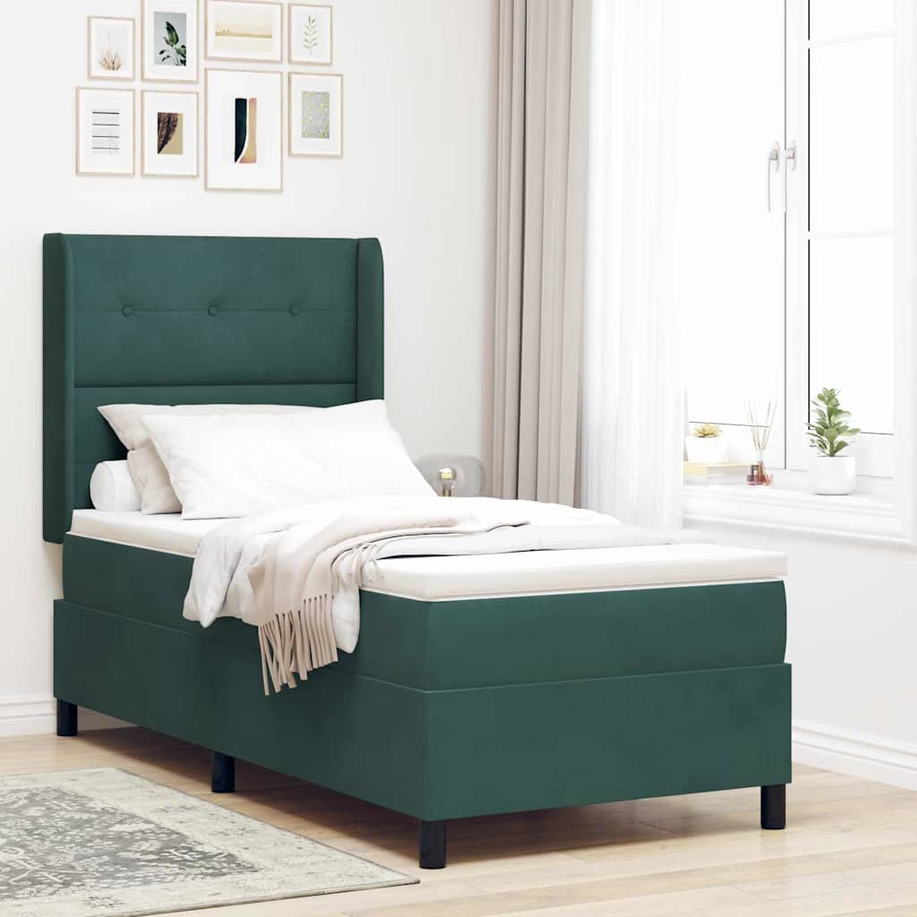 Lit à ressorts avec bandes LED Vert foncé 80 x 200 cm Velours