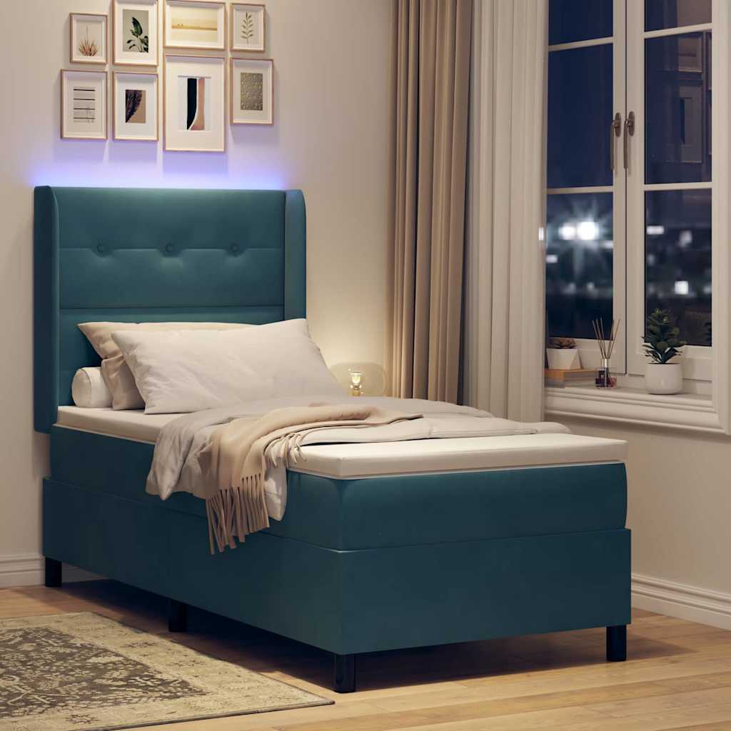 Lit à ressorts avec bandes LED Bleu 80 x 200 cm Velours - XIOS