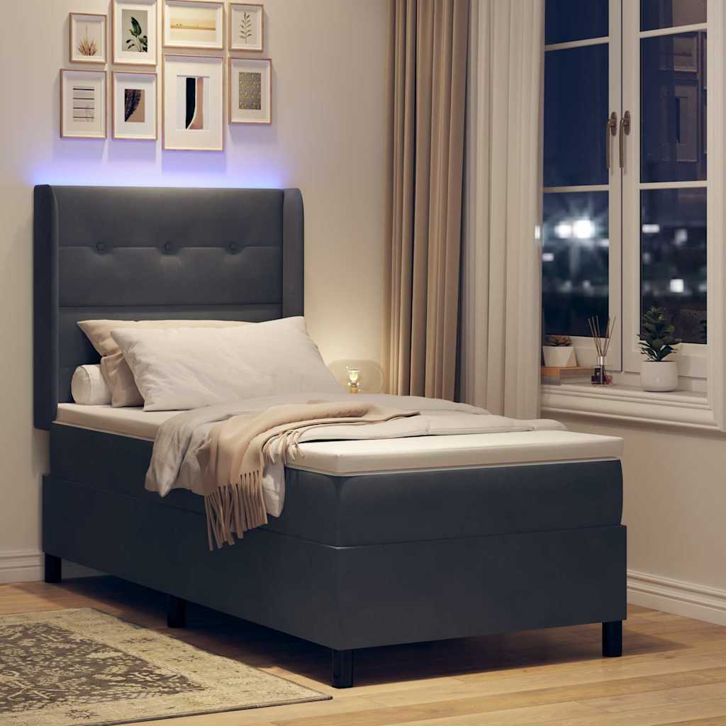 Lit à ressorts avec bandes LED Gris foncé 90 x 190 cm Velours