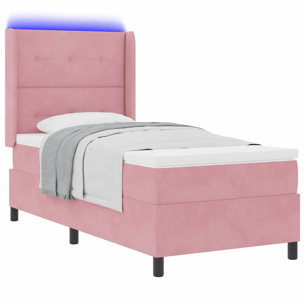 Lit à ressorts avec bandes LED Rose 90 x 190 cm Velours