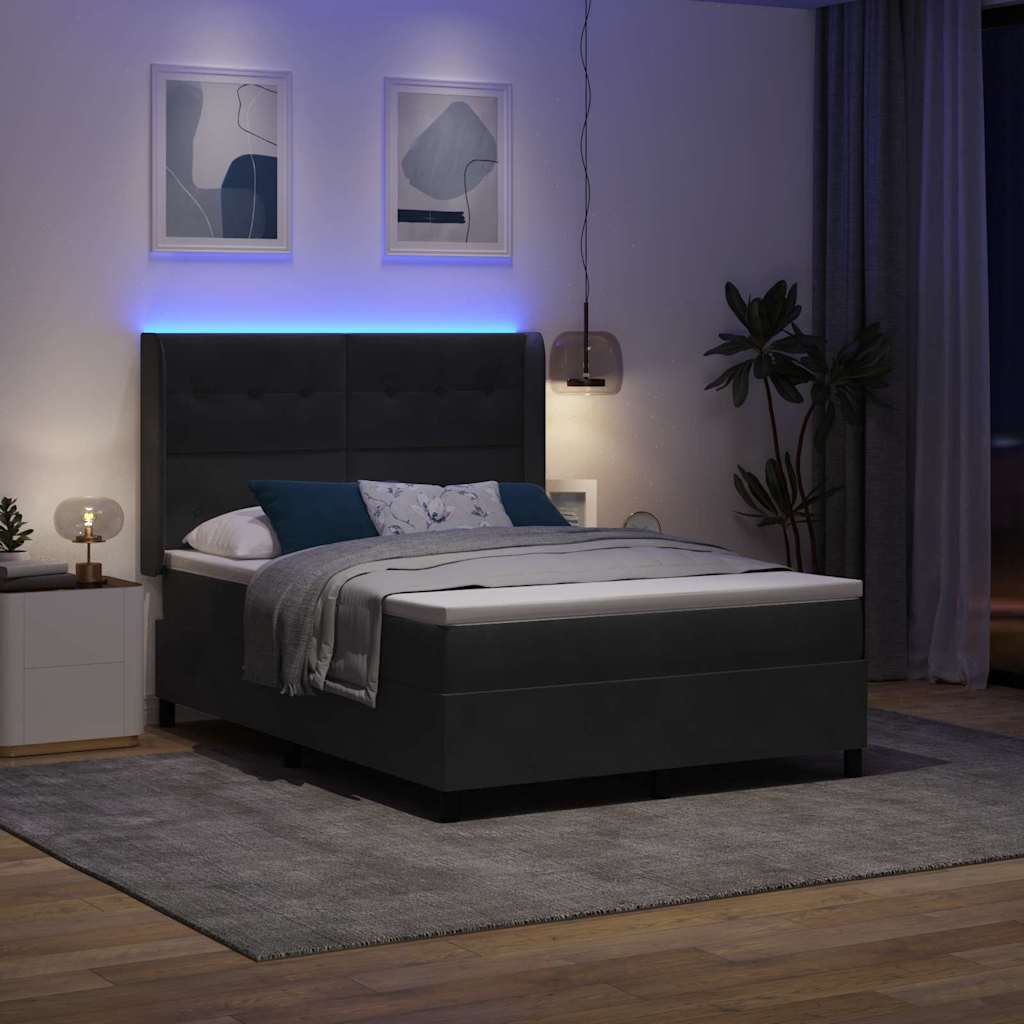 Lit à ressorts avec bandes LED Noir 140 x 190 cm Velours - XIOS