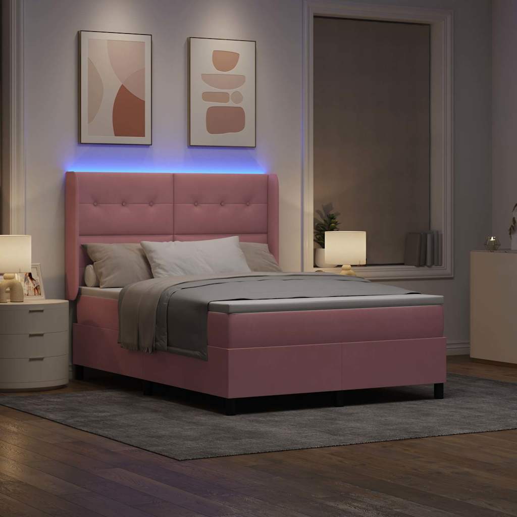 Lit à ressorts avec tête de lit Rose 140 x 190 cm Velours - XIOS