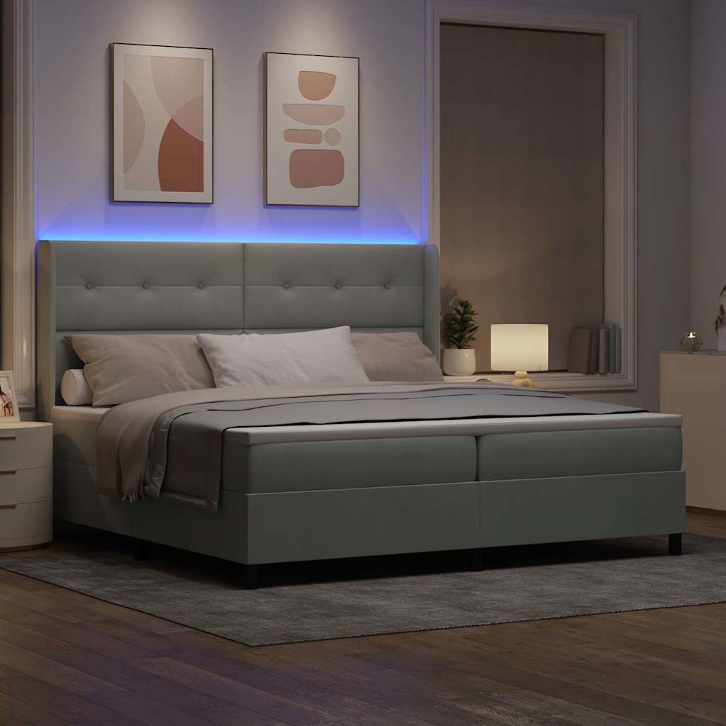 Lit à ressorts avec matelas Gris clair 200 x 200 cm Velours - XIOS