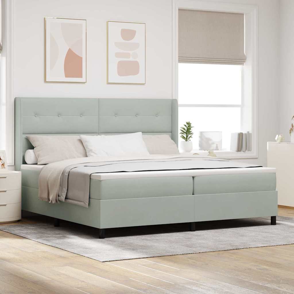 Lit à ressorts avec matelas Gris clair 200 x 200 cm Velours - XIOS