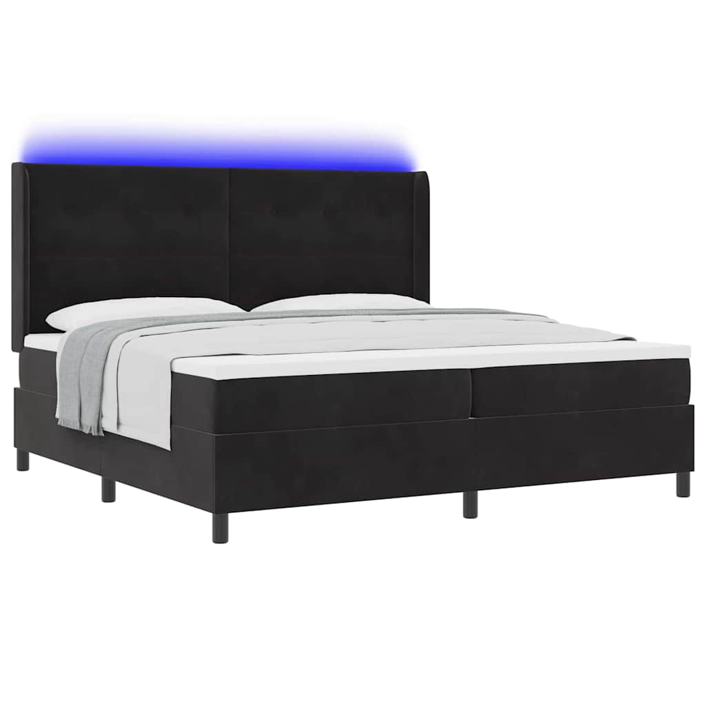 Lit à Ressorts avec Matelas LED Noir 200 x 200 cm Velours - XIOS