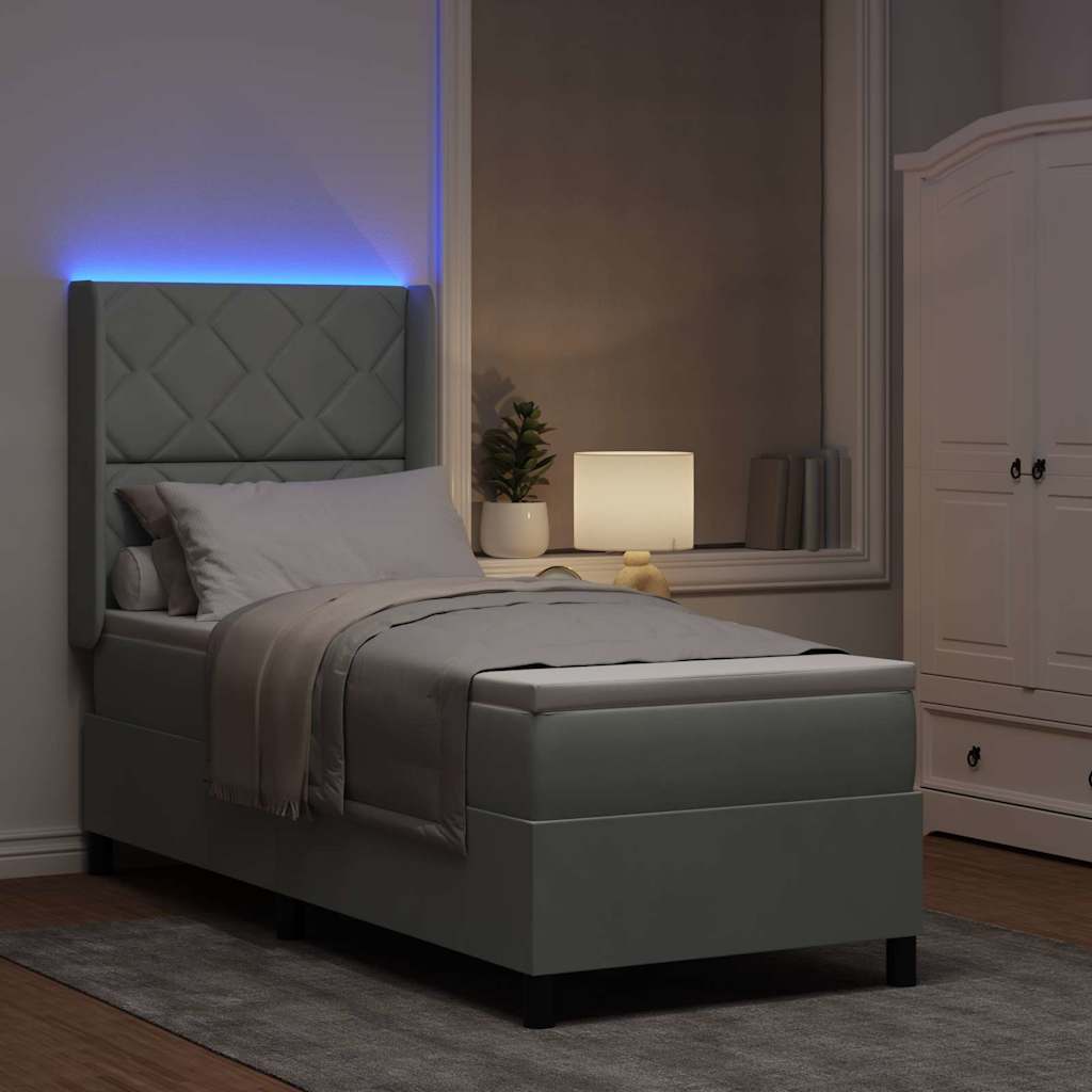 Lit à ressorts avec bandes LED Gris clair 80 x 200 cm Velours