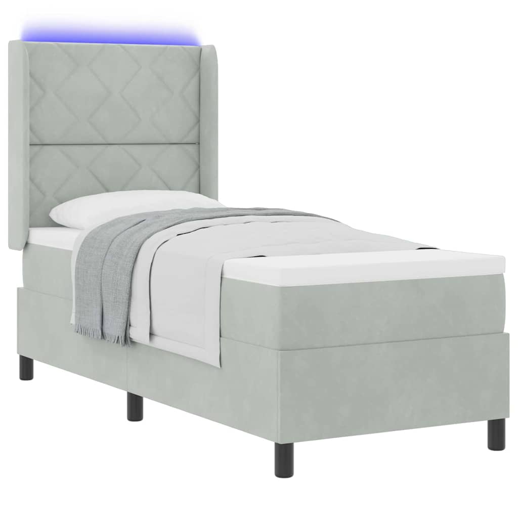 Lit à ressorts avec bandes LED Gris clair 80 x 200 cm Velours