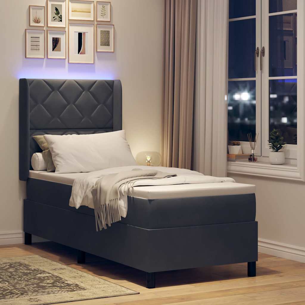 Lit à ressorts avec bandes LED Gris foncé 80 x 200 cm Velours