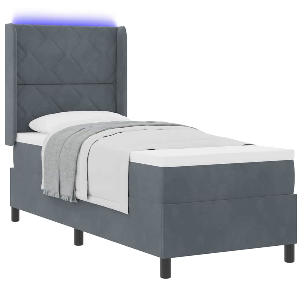 Lit à ressorts avec bandes LED Gris foncé 80 x 200 cm Velours