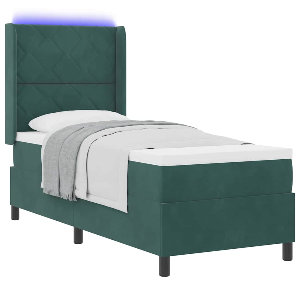Lit à ressorts avec bandes LED Vert foncé 80 x 200 cm Velours