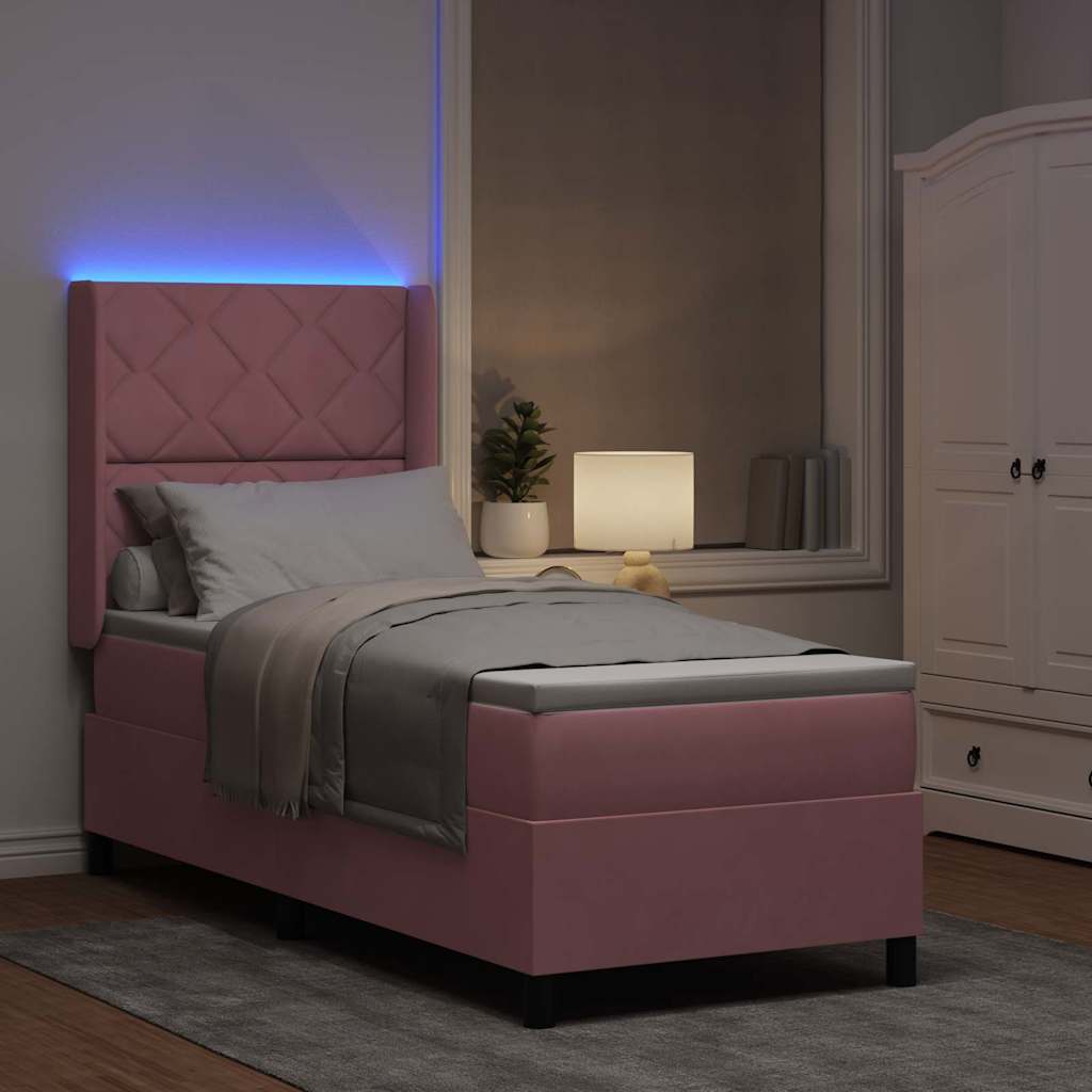 Lit à ressorts avec bandes LED Rose 80 x 200 cm Velours