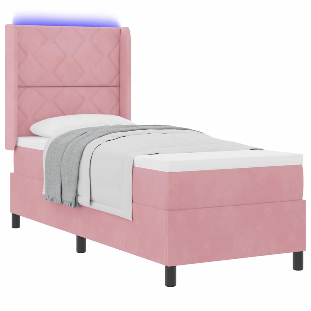 Lit à ressorts avec bandes LED Rose 80 x 200 cm Velours