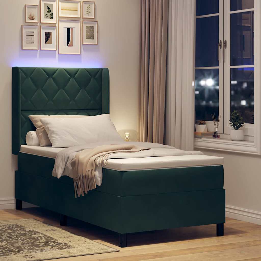 Lit à Ressorts avec Matelas LED Vert foncé 90 x 200 cm Velours - XIOS