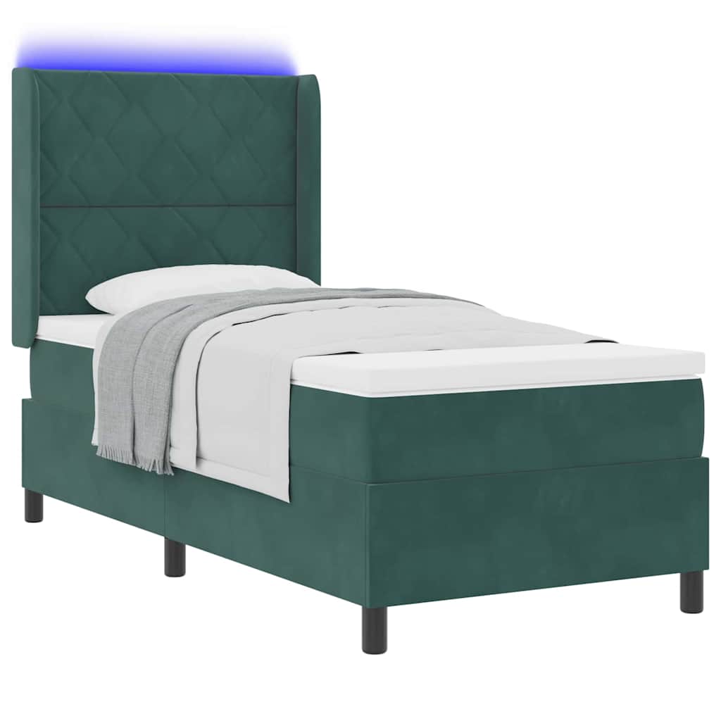 Lit à Ressorts avec Matelas LED Vert foncé 90 x 200 cm Velours - XIOS