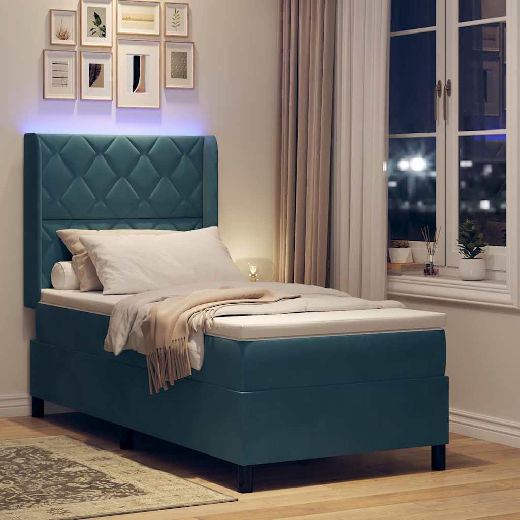 Lit à Ressorts avec Matelas LED Bleu 90 x 200 cm Velours - XIOS