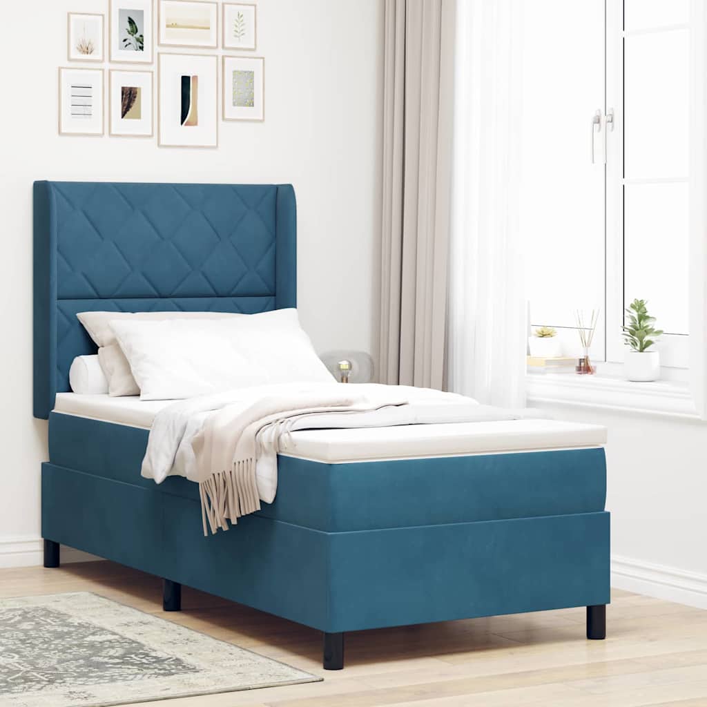 Lit à Ressorts avec Matelas LED Bleu 90 x 200 cm Velours - XIOS