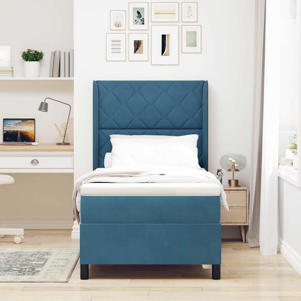Lit à Ressorts avec Matelas LED Bleu 90 x 200 cm Velours - XIOS