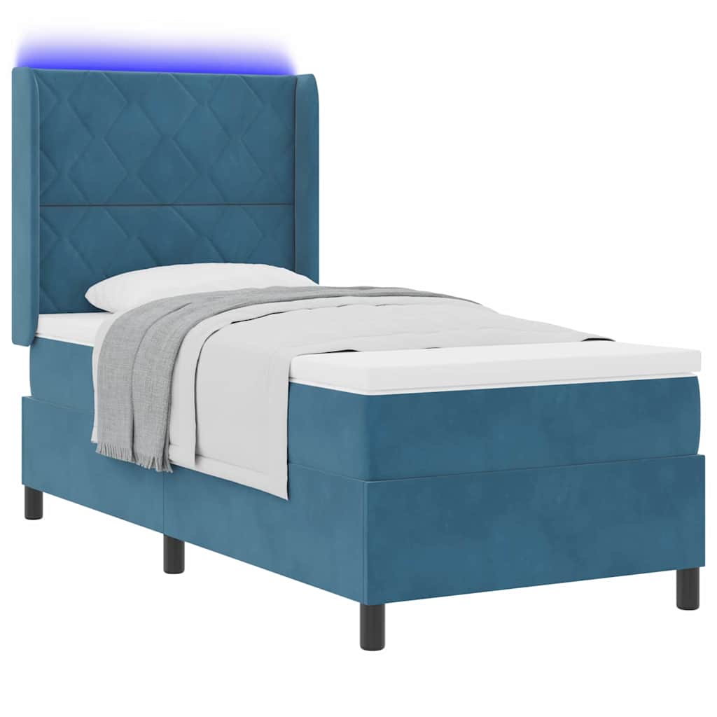 Lit à Ressorts avec Matelas LED Bleu 90 x 200 cm Velours - XIOS