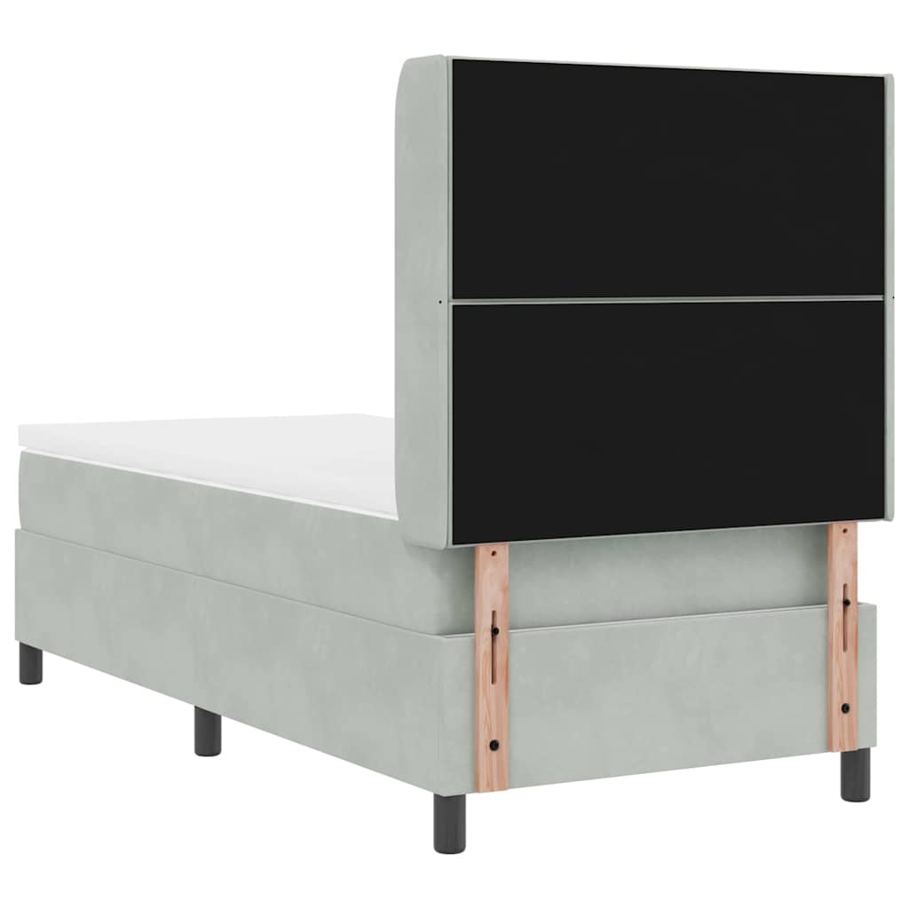 Lit à ressorts avec bandes LED Gris clair 100 x 200 cm Velours