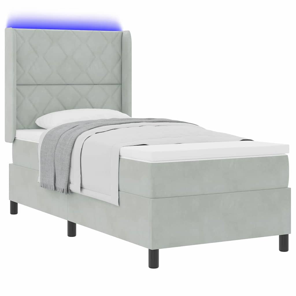 Lit à ressorts avec bandes LED Gris clair 100 x 200 cm Velours