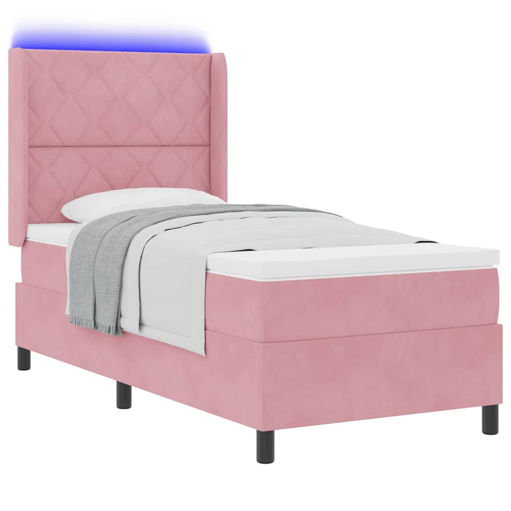 Lit à Ressorts avec Matelas LED Rose 100 x 200 cm Velours - XIOS