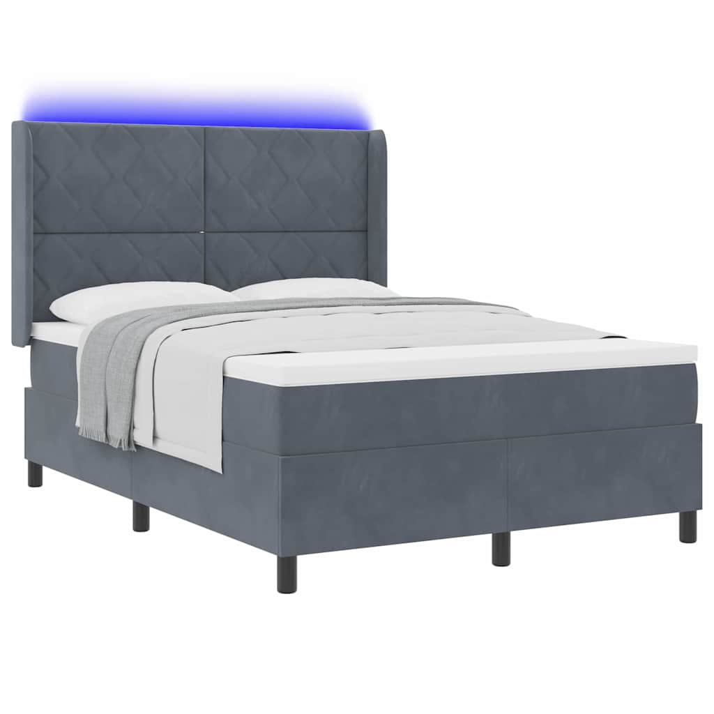 Lit à ressorts avec bandes LED Gris foncé 140 x 200 cm Velours