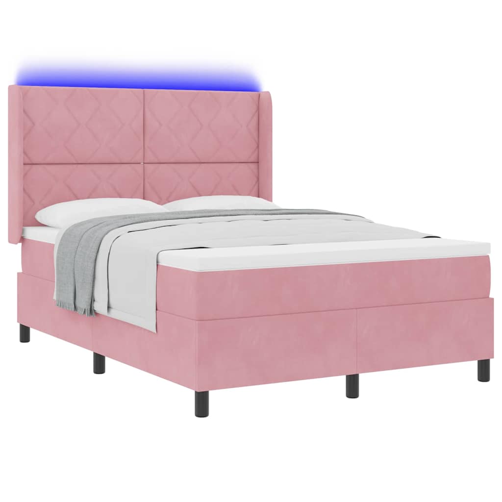 Lit à ressorts avec bandes LED Rose 140 x 200 cm Velours