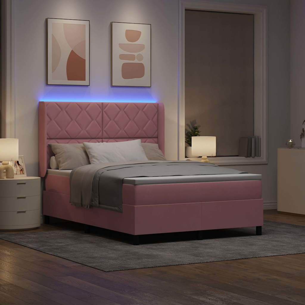 Lit à Ressorts avec Matelas LED Rose 160 x 200 cm Velours - XIOS