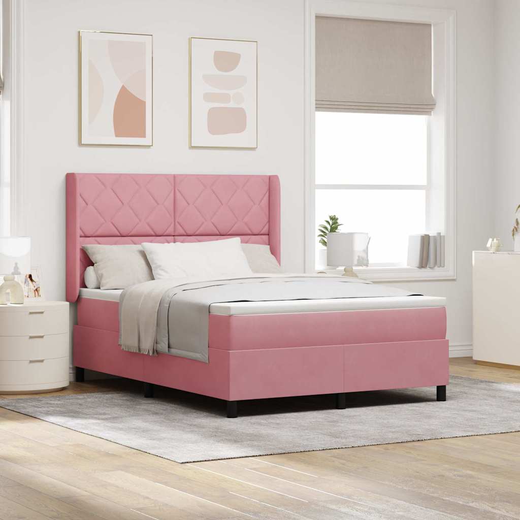 Lit à Ressorts avec Matelas LED Rose 160 x 200 cm Velours - XIOS