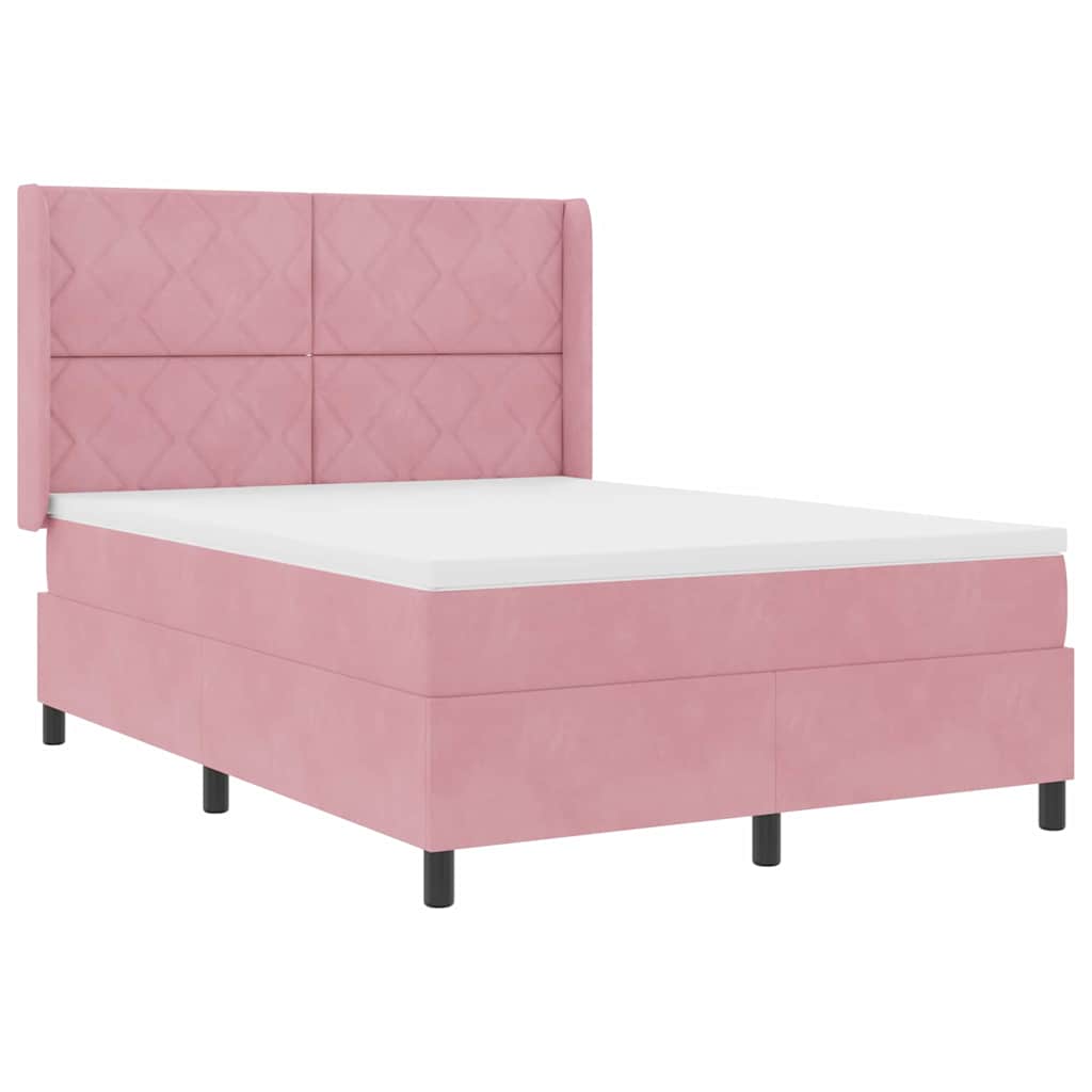 Lit à Ressorts avec Matelas LED Rose 160 x 200 cm Velours - XIOS