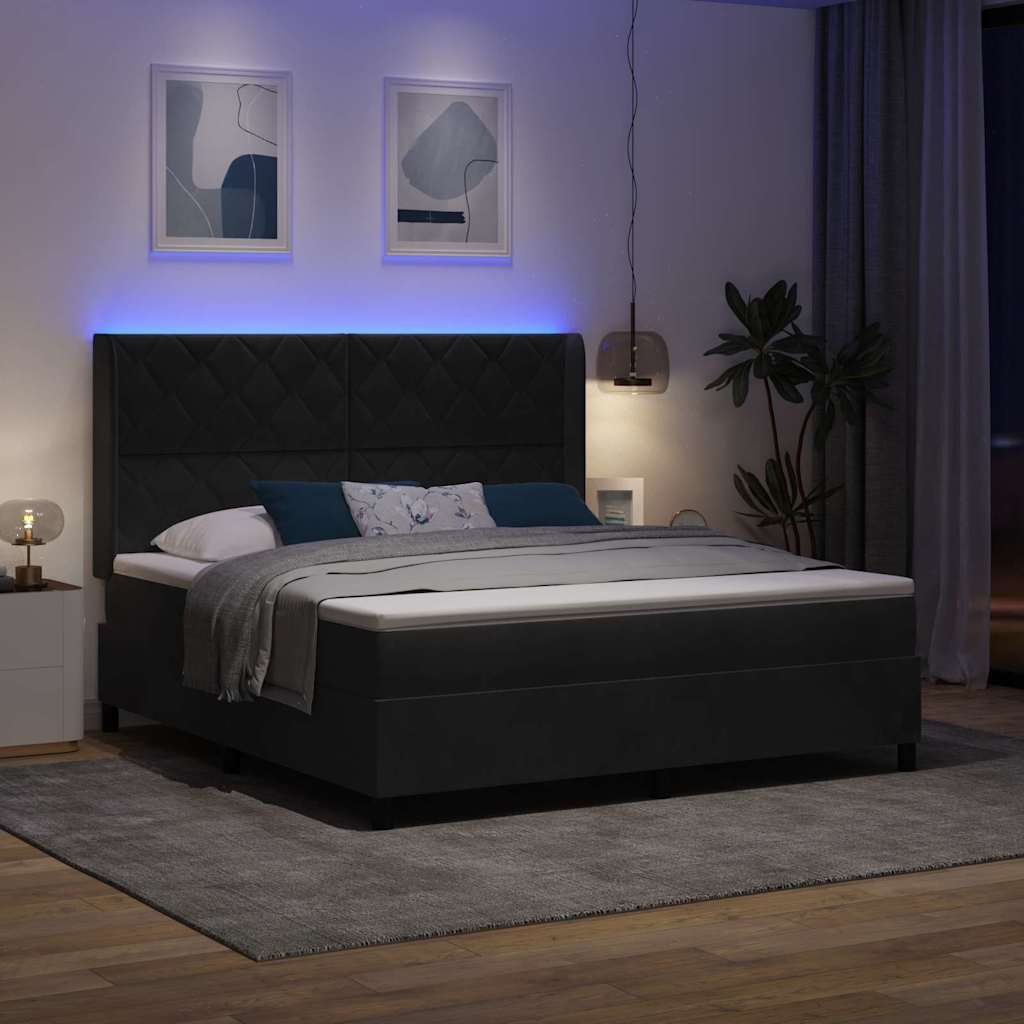 Lit à ressorts avec matelas avec LED Noir 180 x 200 cm Velours - XIOS