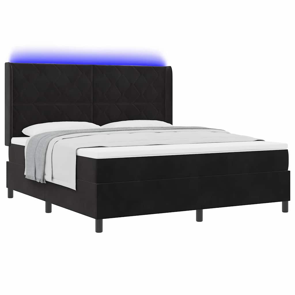 Lit à ressorts avec matelas avec LED Noir 180 x 200 cm Velours - XIOS