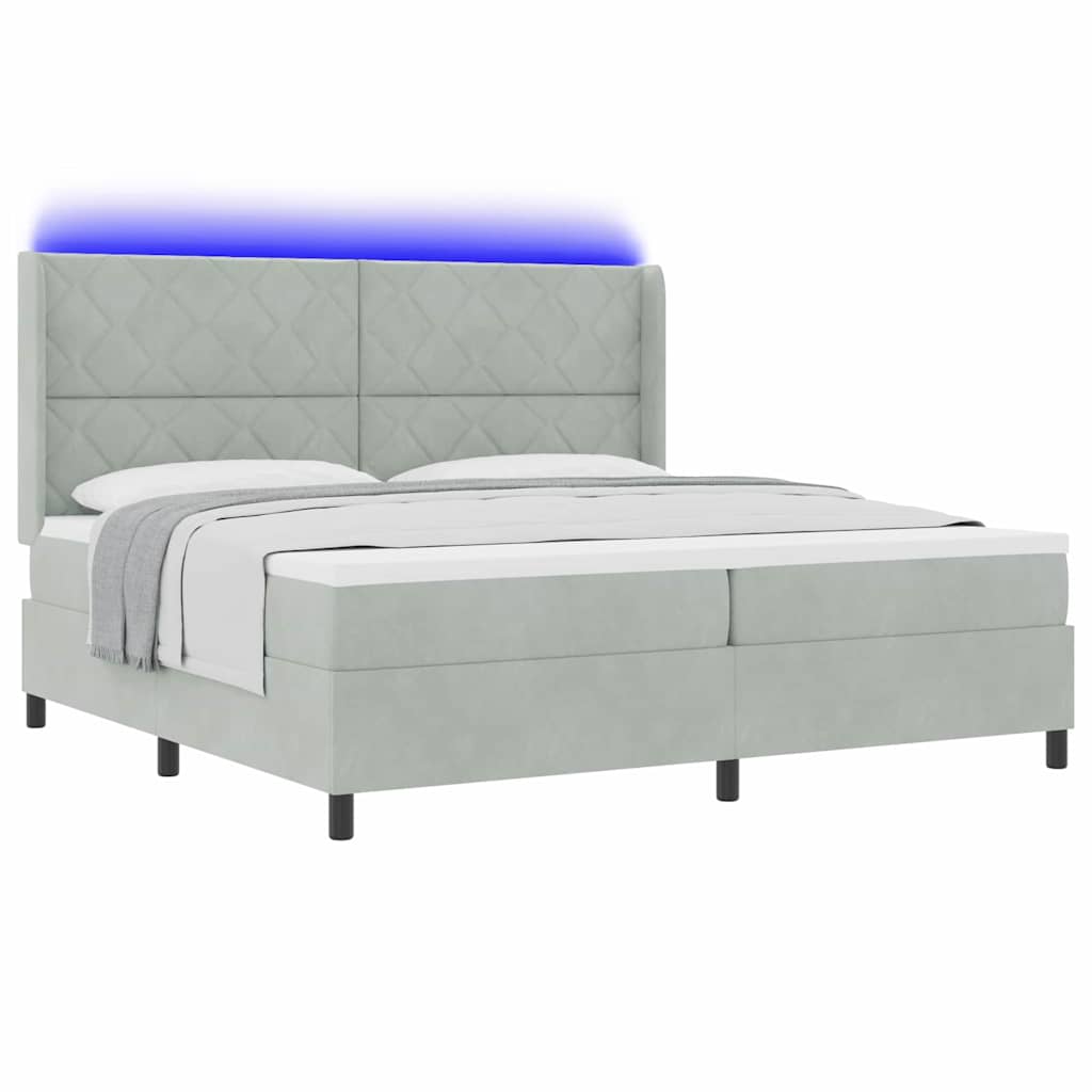 Lit à Ressorts avec Matelas LED Gris clair 200 x 200 cm Velours - XIOS