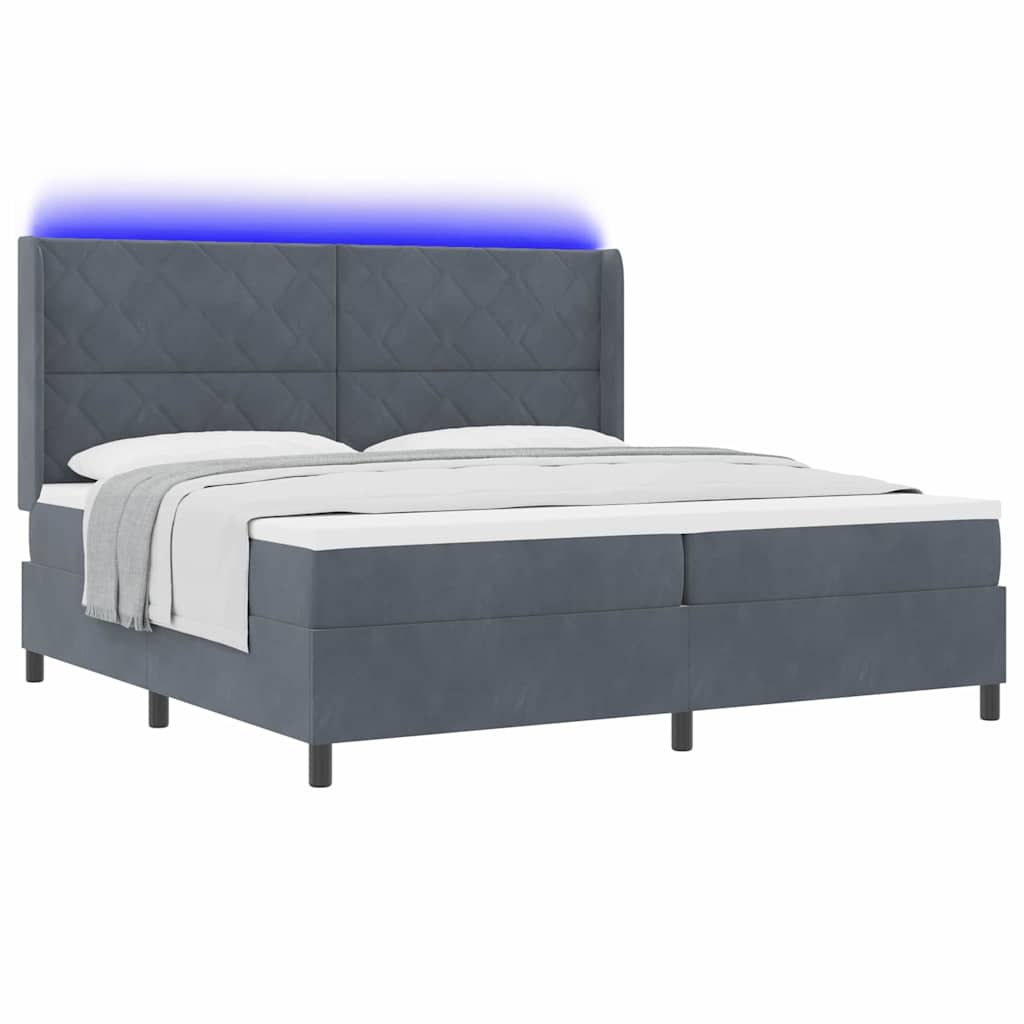 Lit à Ressorts avec Matelas LED Gris foncé 200 x 200 cm Velours - XIOS