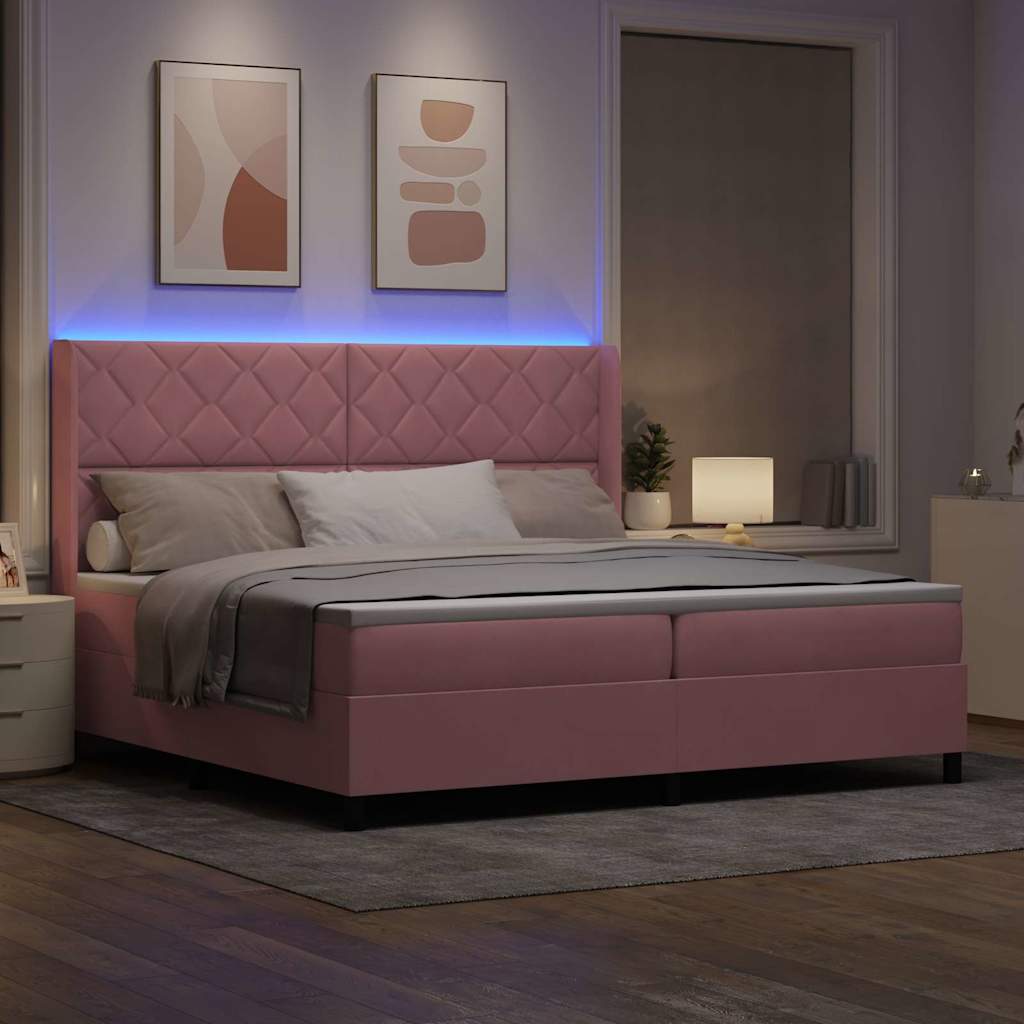 Lit à Ressorts avec Matelas LED Rose 200 x 200 cm Velours - XIOS