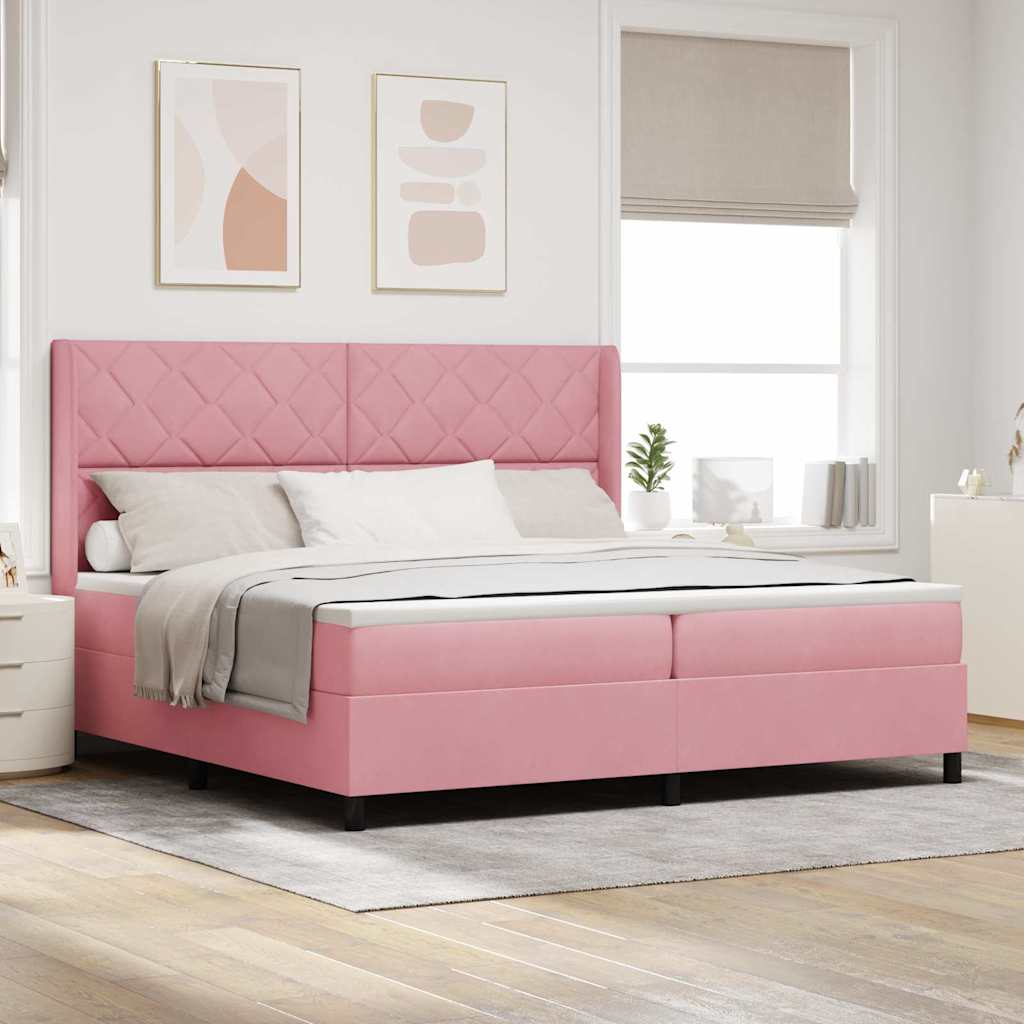 Lit à Ressorts avec Matelas LED Rose 200 x 200 cm Velours - XIOS