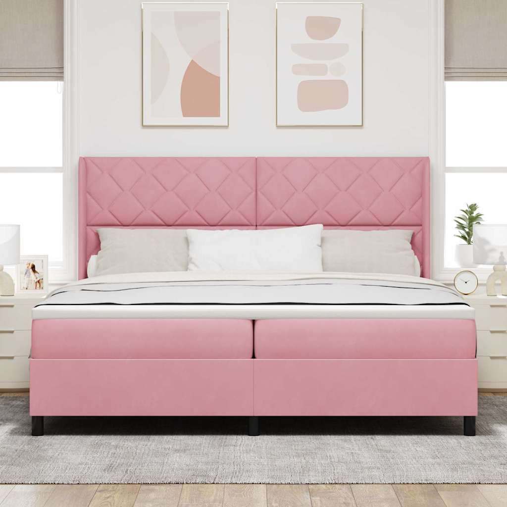 Lit à Ressorts avec Matelas LED Rose 200 x 200 cm Velours - XIOS