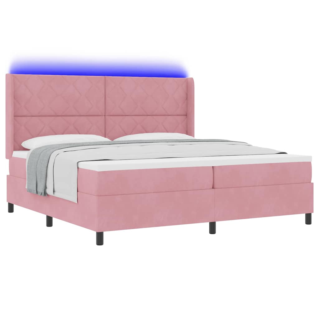 Lit à Ressorts avec Matelas LED Rose 200 x 200 cm Velours - XIOS