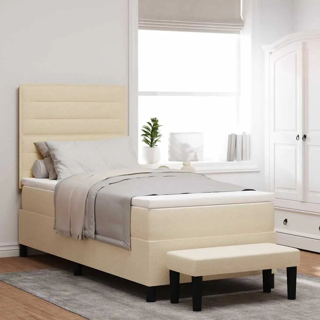 Lit à ressorts avec tête de lit Crème 90 x 200 cm tissu - XIOS