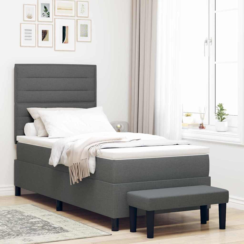 Lit à ressorts avec matelas Gris foncé 100 x 200 cm tissu - XIOS
