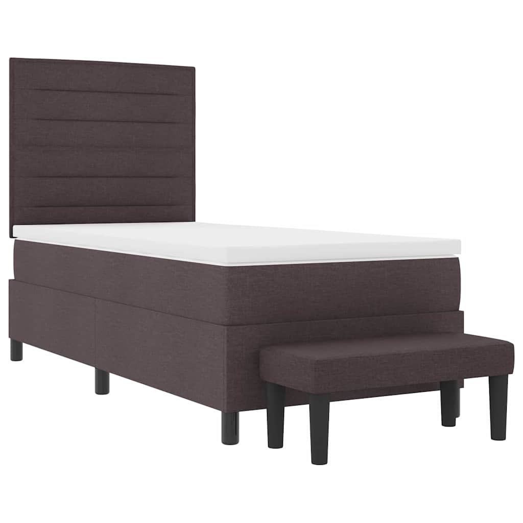 Lit à ressorts avec tête de lit Marron foncé 100 x 200 cm tissu